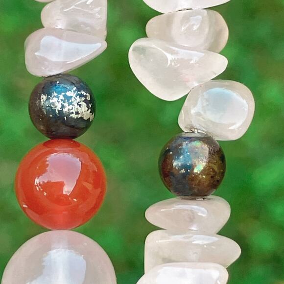 Vintage Rose Quartz Carnelian Beaded Necklace with Sterling Clasp 1980s 1990s - Picture 9 of 13